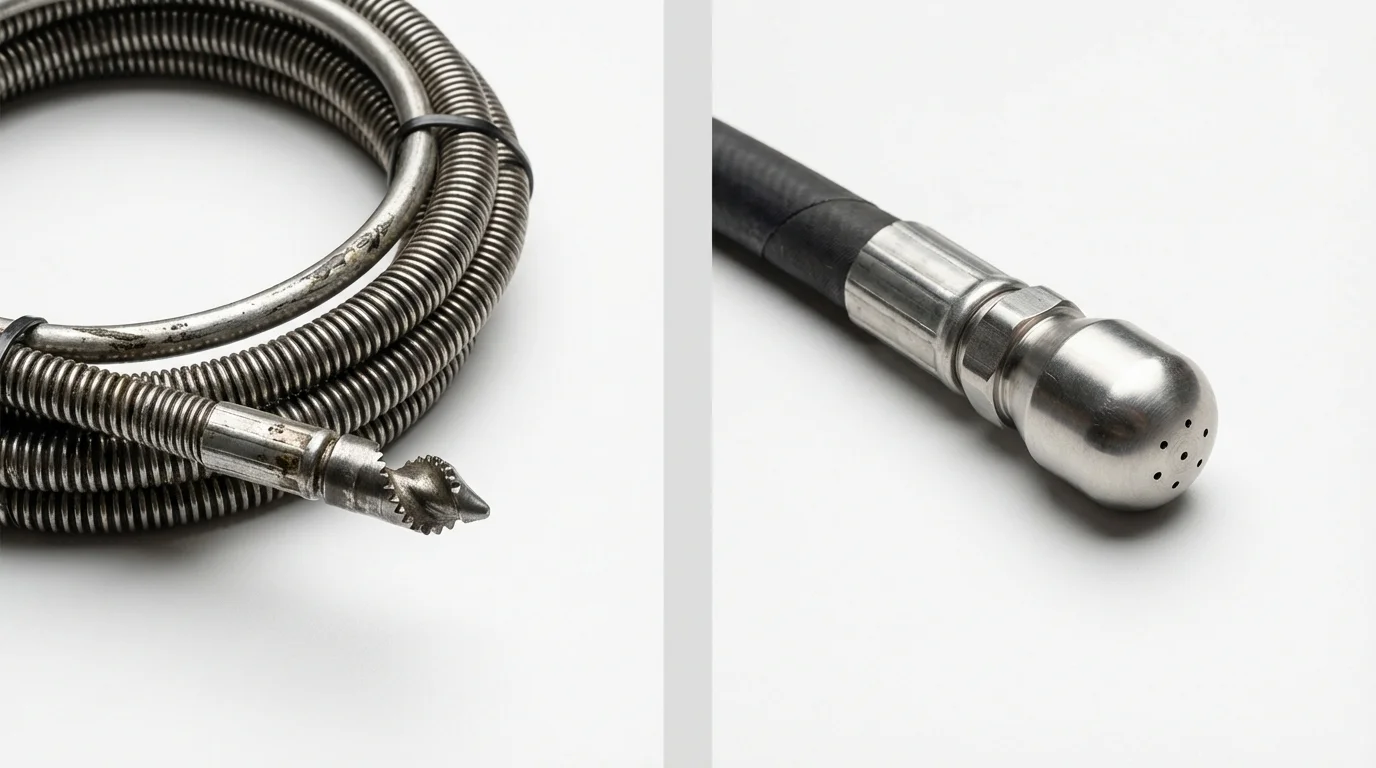 Drain snake cable and hydro jetting nozzle used for drain cleaning in Healy, AK