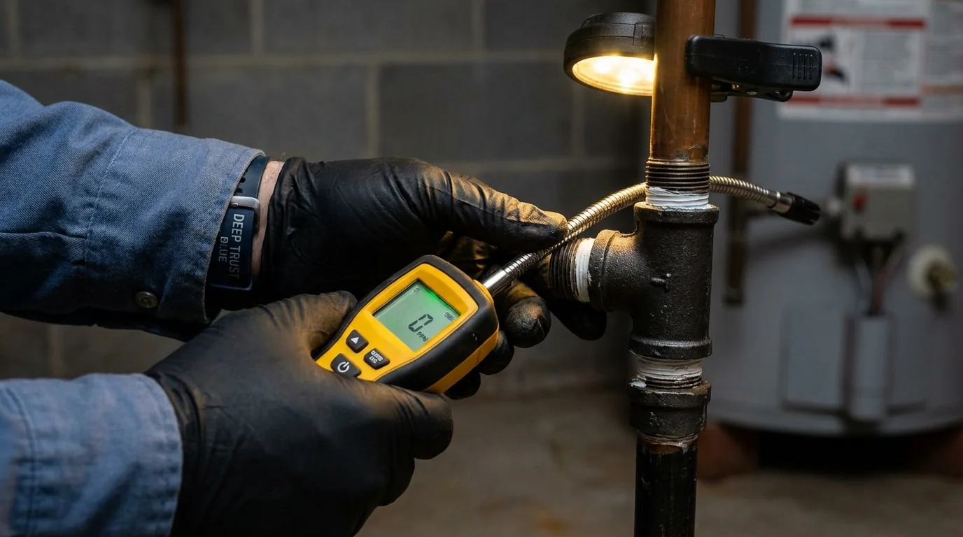 Gas leak detection with electronic sniffer by Johns Plumbing LLC in Healy