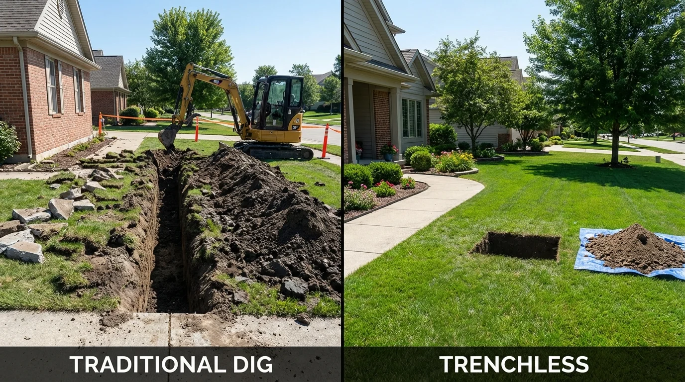 Trenchless sewer repair with minimal yard damage versus traditional excavation in Healy, AK